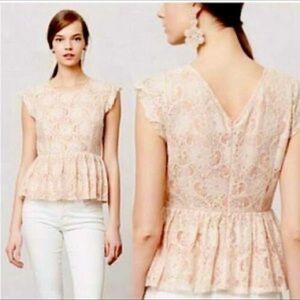 Women’s Maeve Too Size Small Anthropologie Katrine Lace Peplum Fairy Light Pink